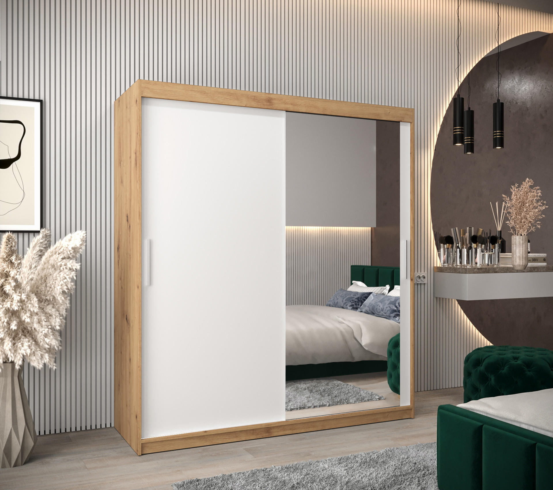 SCHWEBETÜRENSCHRANK 200/180/62 2-türig - Silberfarben/Weiß, Holz/Kunststoff (180/200/62cm) - Abiks Möbel