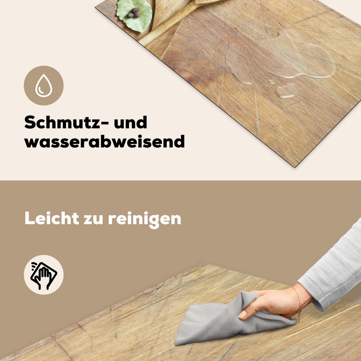 HERDABDECKPLATTE Holz - Löffel - Braun - Smiley 91x52 cm - Hellbraun, Kunststoff (91.6/52.7/0.2cm) - MuchoWow