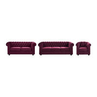 COUCHGARNITUR mit Sessel - 6 Personen - samt - bordeaux Chesterfield - Bordeaux, Textil (165/72/78cm) - Vente-Unique