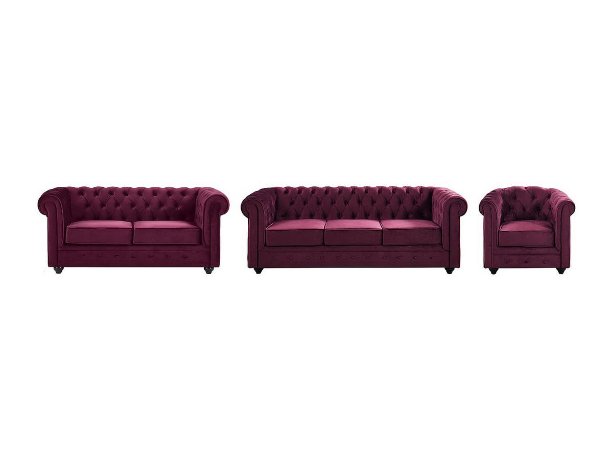 SOFAS 3-Sitzer, 2-Sitzer & Sessel - Samt - Purpur - CHESTERFIELD - Bordeaux, Textil (205/72/88cm) - Vente-Unique