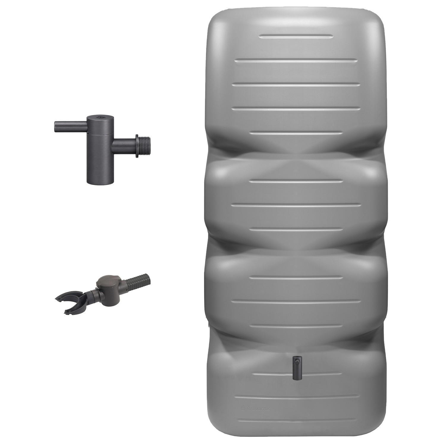 REGENTONNE Komplett-Set 1000 L, betongrau inkl. Kunststoff-Auslaufhahn und Fallrohranschluss - Grau, Kunststoff (80/184/80cm) - GARANTIA