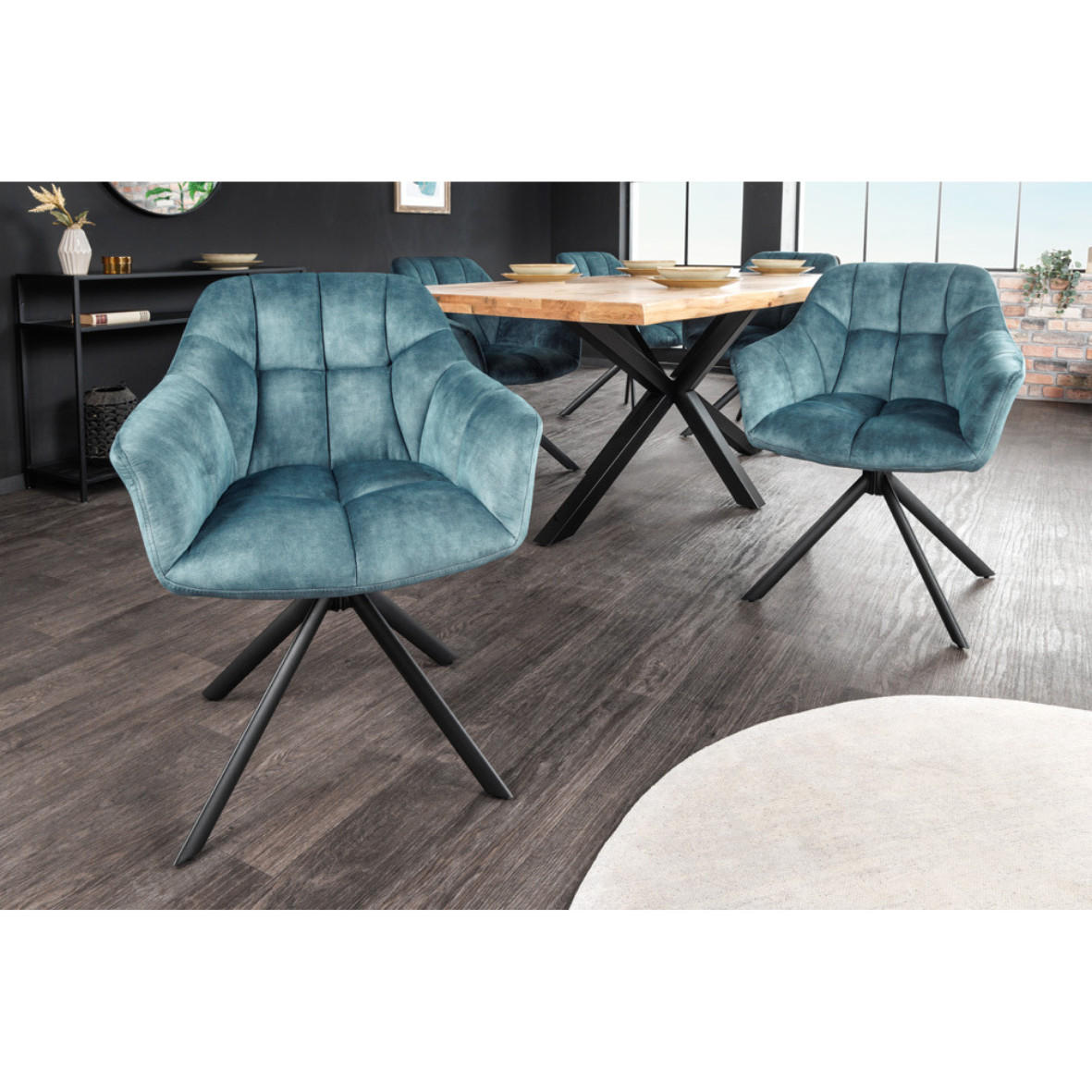 STUHLL PAPILLON Samt Petrol, Schwarze - Blau/Petrol, Textil (65/83/66cm) - riess-ambiente