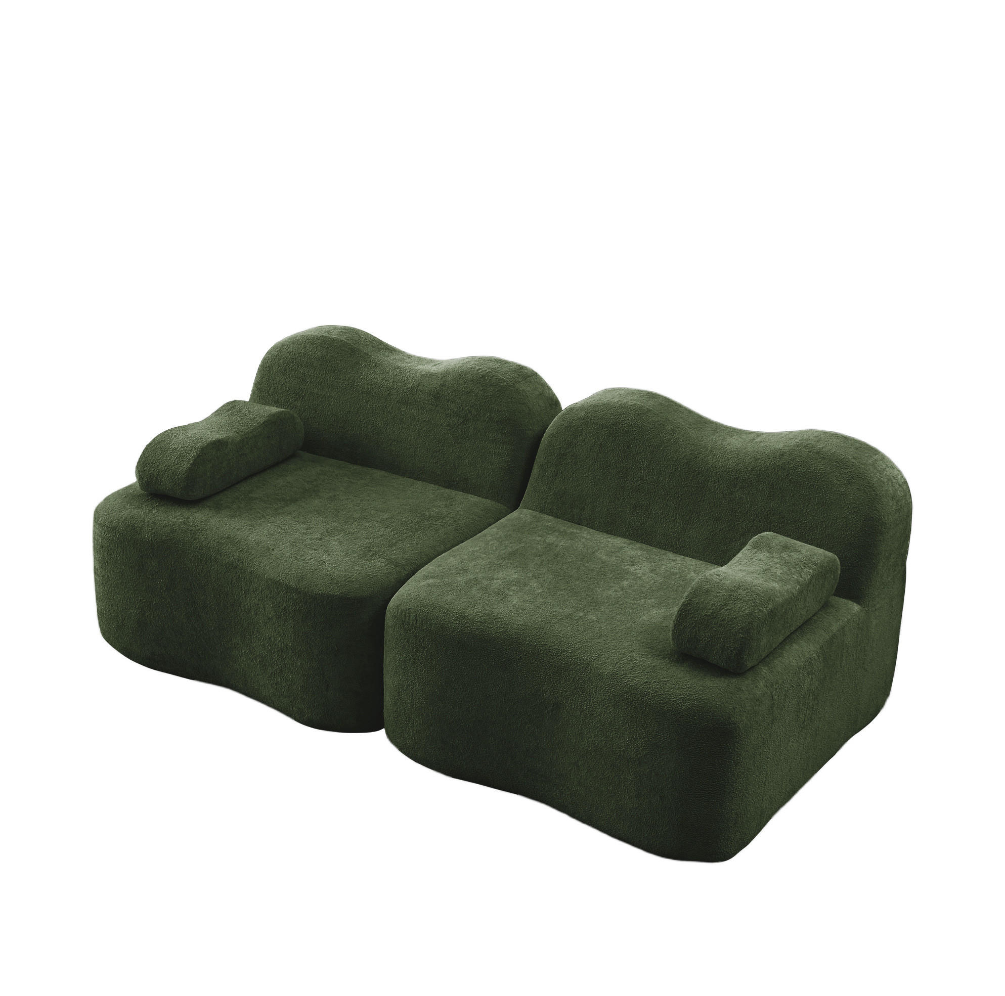 2-SITZER Sofa ohne Montage mit Wellenform und tiefer Sitzfläche, Grün - Grün, Textil (192/70/98cm) - Redom