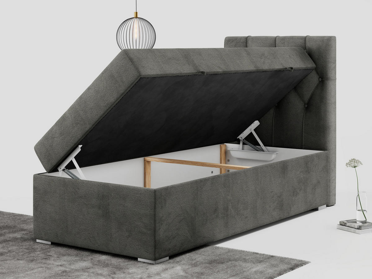 BOXBETT ALDA 90/200 Dunkelgrau Velvet - H4 - Rechts Seite - Dunkelgrau, Holz/Textil (90/200cm) - MKS