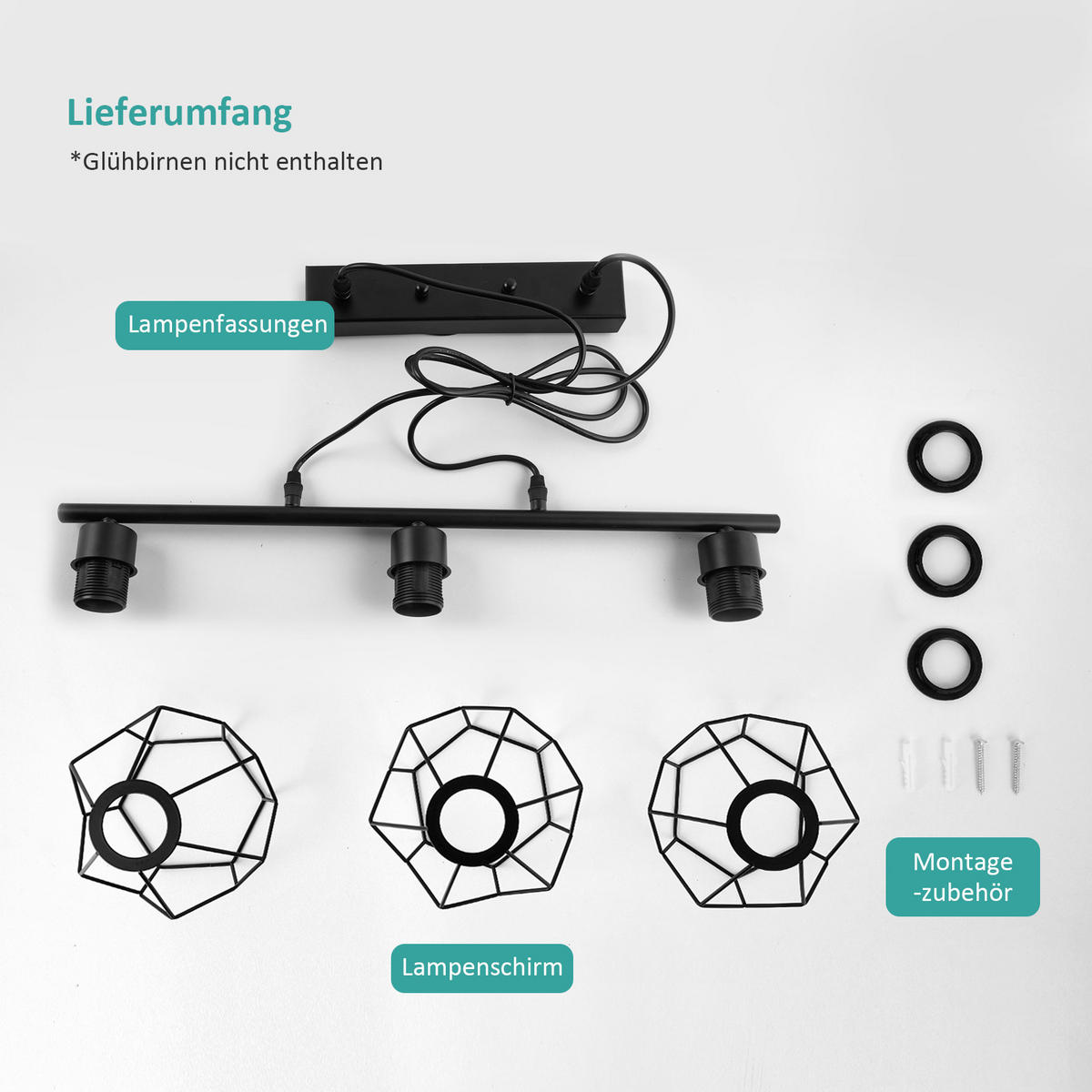 PENDELLEUCHTE mit Höhenverstellung, 3-flammig, schwarz - Schwarz, Metall (123/14.9/62.9cm) - EMKE
