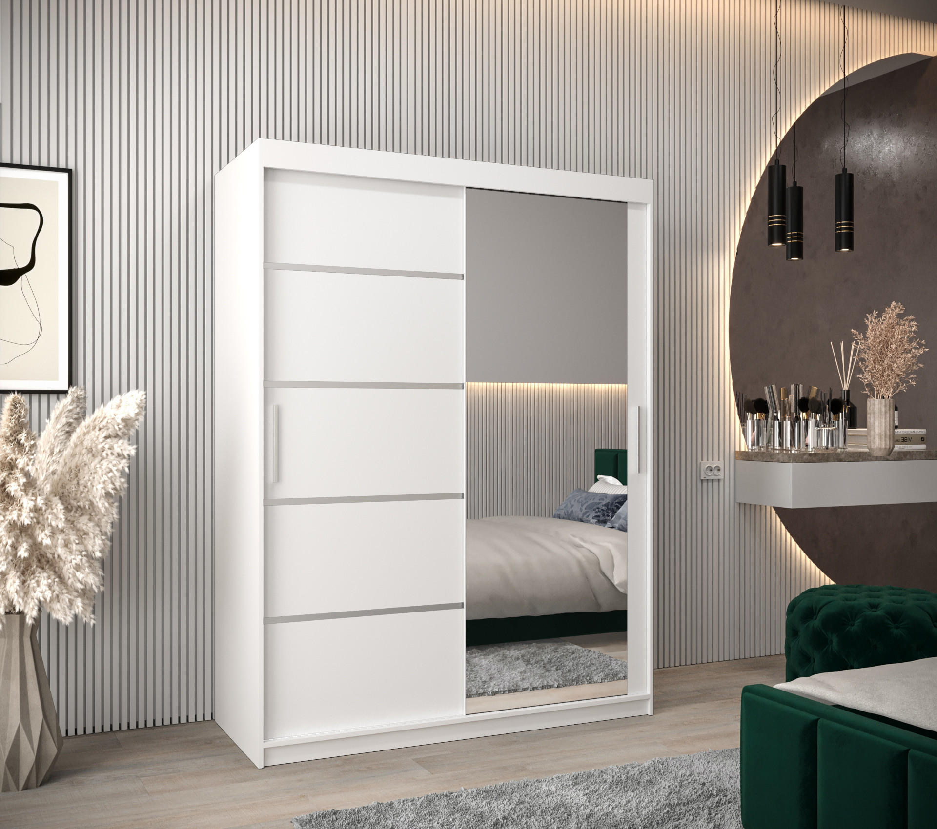 SCHWEBETÜRENSCHRANK 200/150/62 2-türig - Silberfarben/Weiß, Holz/Kunststoff (150/200/62cm) - Abiks Möbel