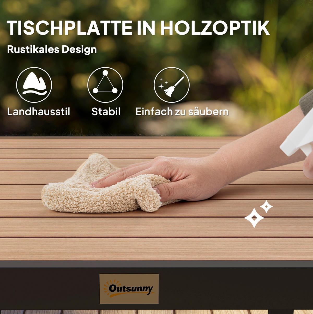 GARTENTISCH 78x78x74 cm Natur mit Holzoptik & Aluminiumrahmen - Naturfarben, Metall (78/78/74cm) - Modfu