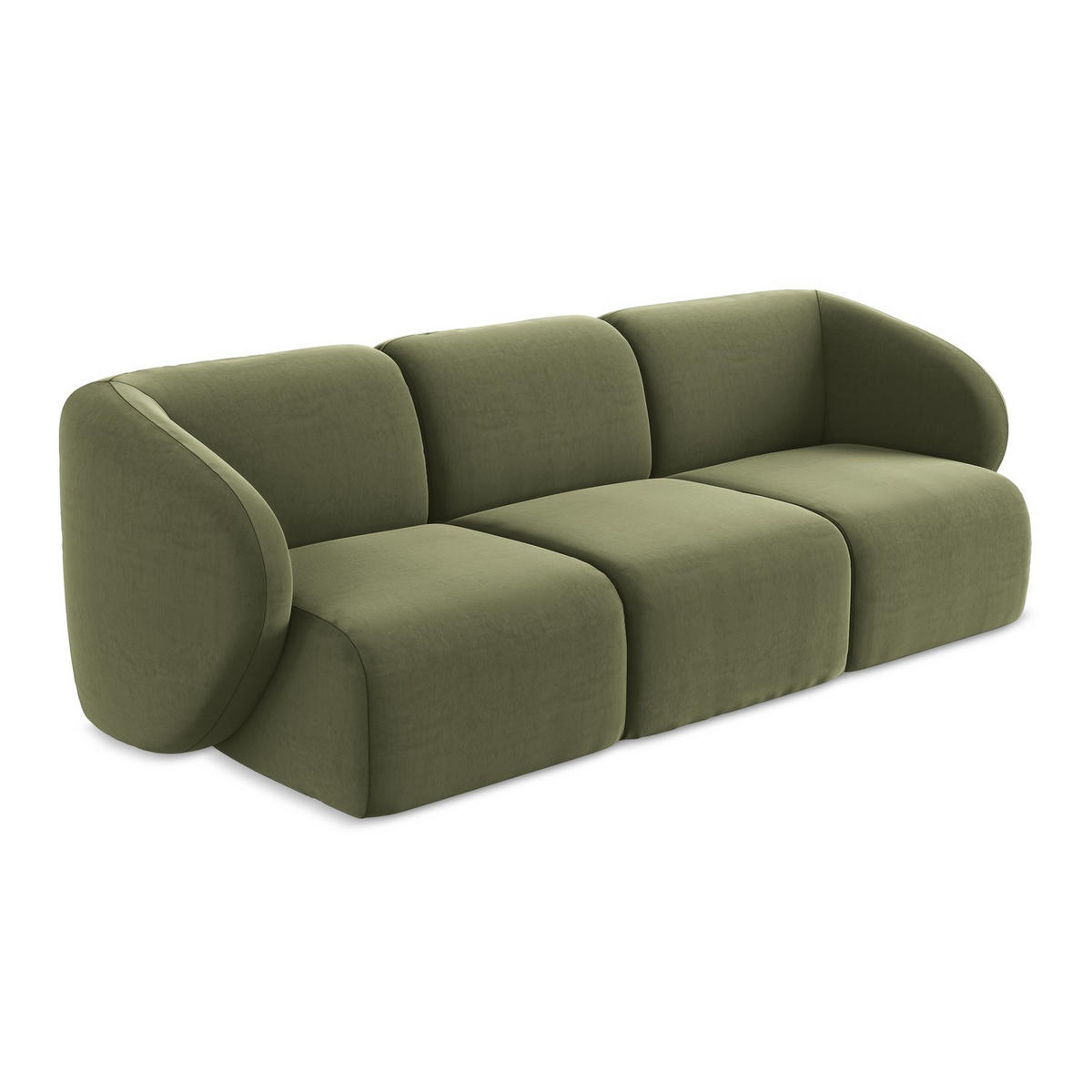 3-SITZER SOFA Samt Stoff Grün - Schwarz/Olivgrün, Holzwerkstoff/Kunststoff (244/75/94cm) - LaMiaSofa