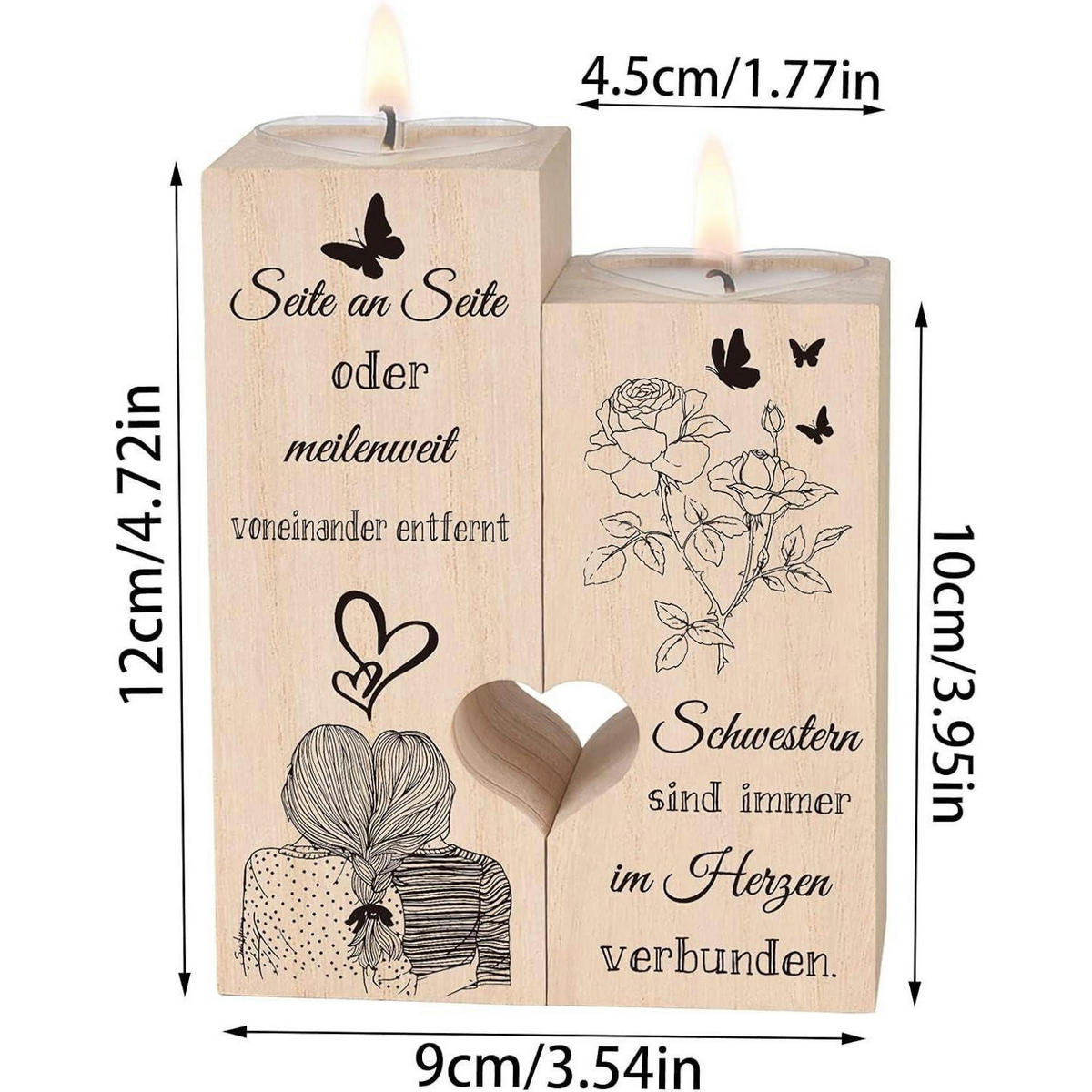 KERZENHALTER Herzform Holz 12 x 10 x 4.5 cm - Creme, Holz (12cm)