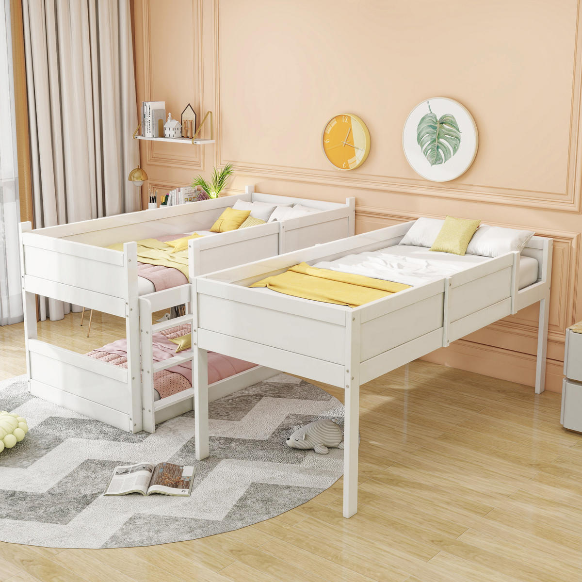 ETAGENBETT 90/200 cm Weiß aus Holz 3 Schlafplätze umbaubar mit hohem Rausfallschutz - Weiß, Holzwerkstoff (90/200cm) - OKWISH