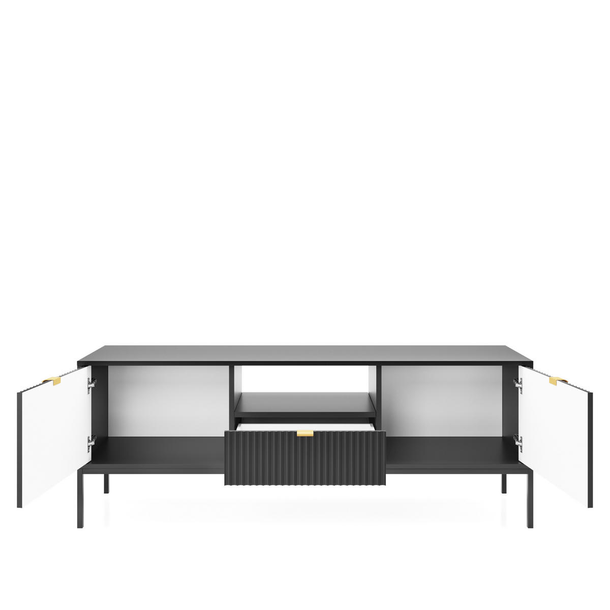 LOWBOARD TV NANAIMO RTV1-2D1S Profilierte Fronten, Schwarz - Schwarz, Holzwerkstoff/Kunststoff (154/56/39cm) - Komodee