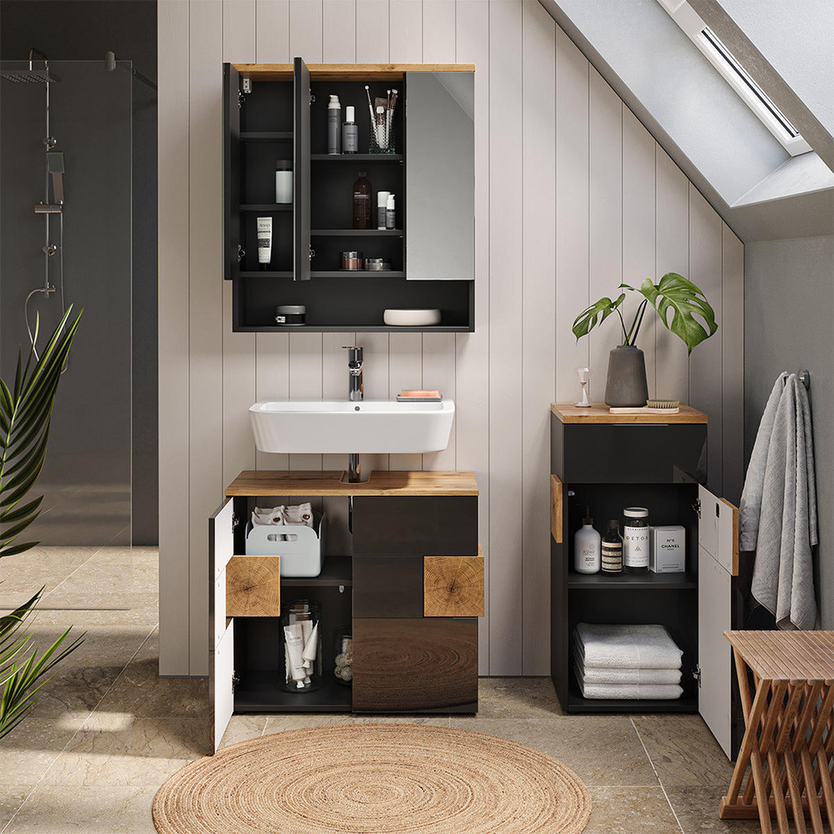 MIDISCHRANK Eden Anthrazit 40 x 84 cm - Anthrazit/Eiche Artisan, Holzwerkstoff (40/84/37cm) - Vicco