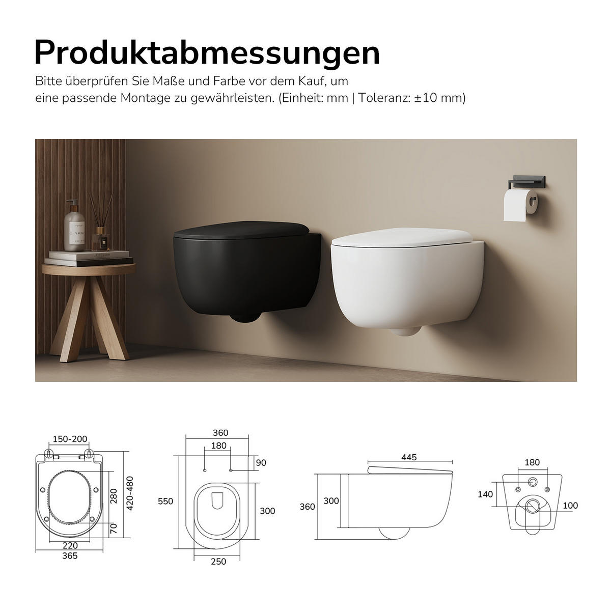 WAND-WC Spülrandlose CT03 55,5/36,5 cm Matt Schwarz - Schwarz, Keramik (36.5/36/55.5cm) - EMKE