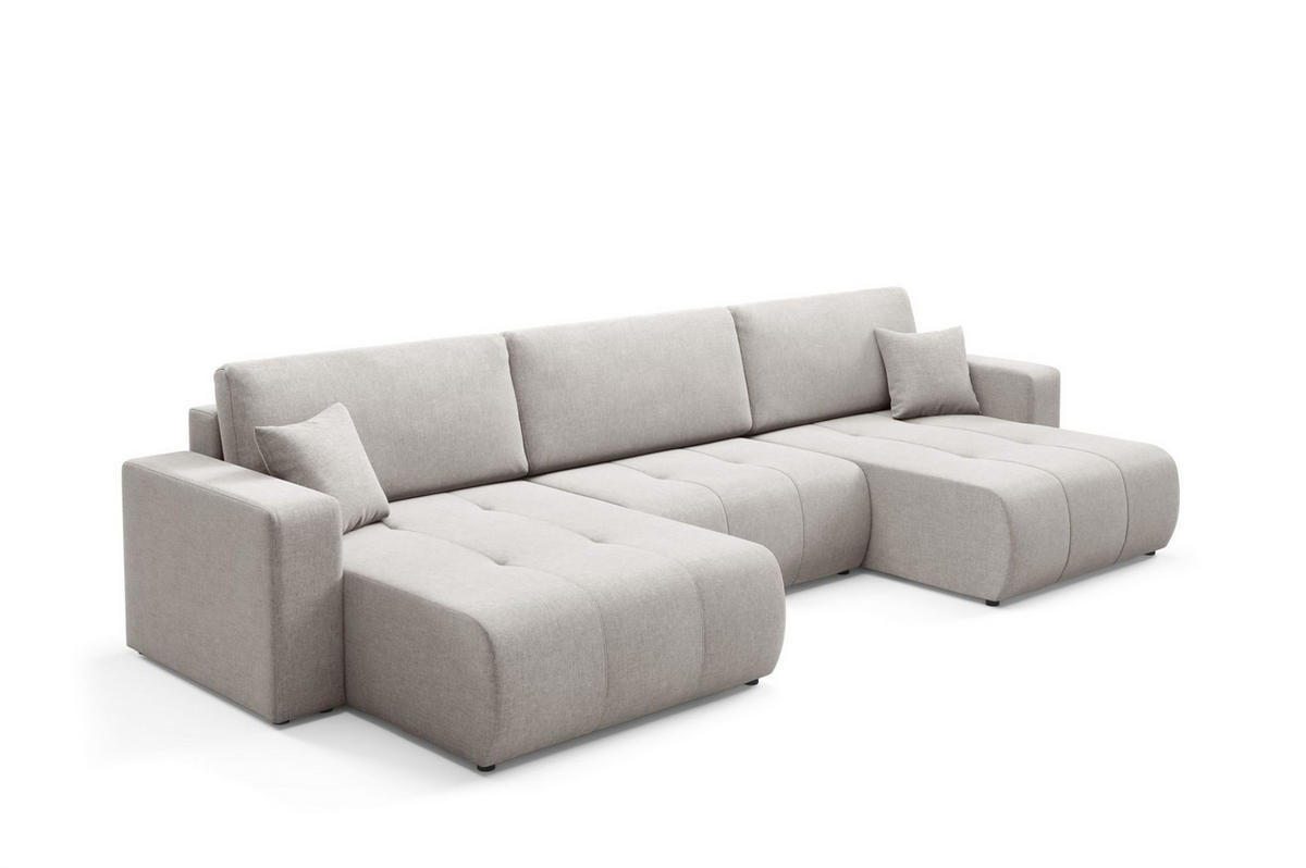WOHNLANDSCHAFT Augusto - Hellgrau, Holzwerkstoff/Textil (344/82/149cm) - Fun Möbel