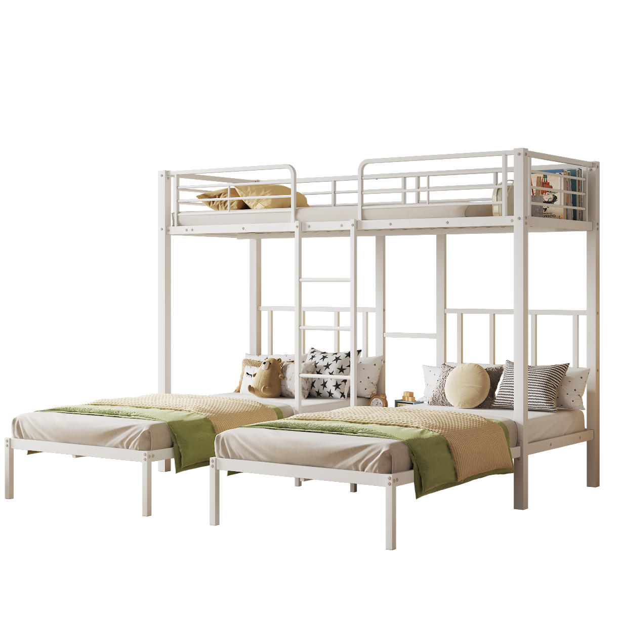 ETAGENBETT 90/200 cm in Weiß aus Metall mit Leiter und Tisch für 3 Personen - Weiß, Metall (90/200cm) - BEAOK