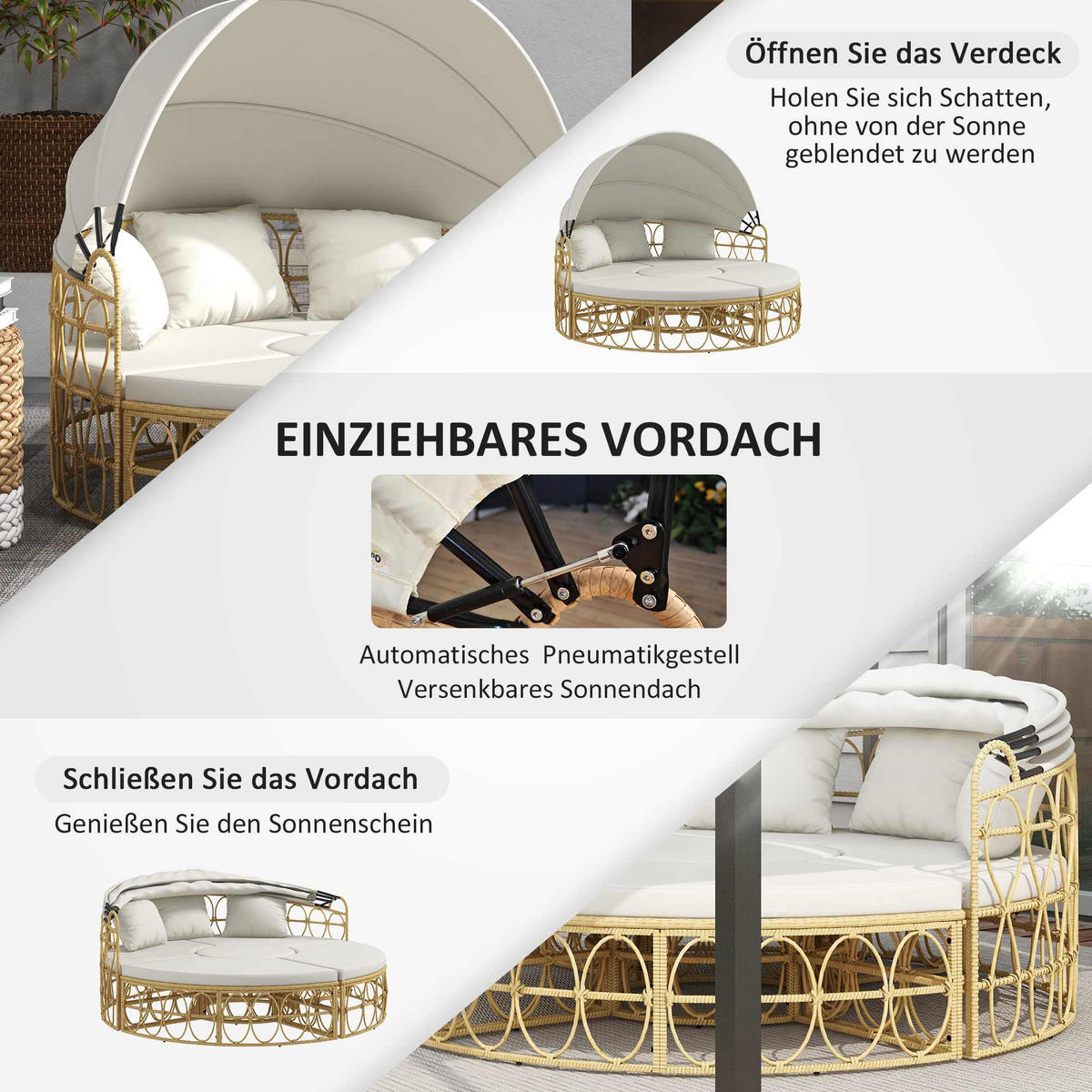 GARTENMÖBEL-SET mit klappbarem Verdeck, für Outdoor, Creme - Creme, Kunststoff - Outsunny