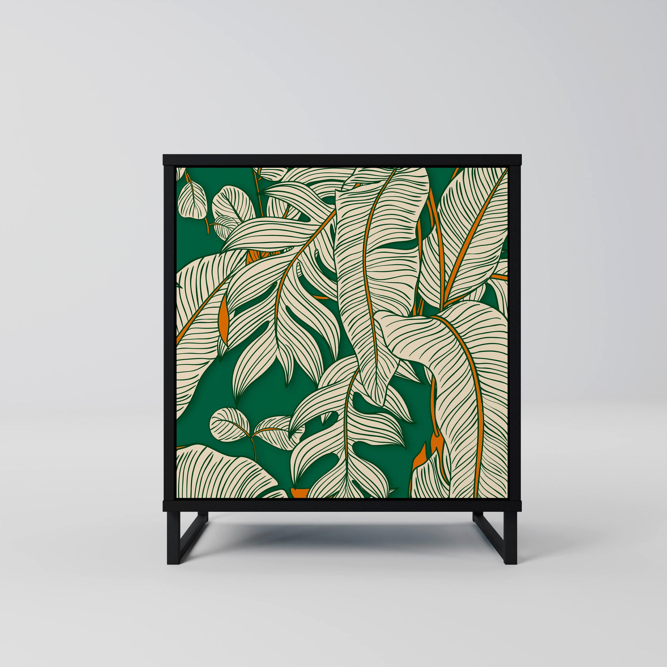 SIDEBOARD VERDANT PLEASURES, Schwarz, 57,5x42x67,5 cm, Schwarze Metall-Rahmenfüße - Multicolor/Schwarz, Holzwerkstoff/Metall (57.5/67.5/42cm) - SpaceRebels