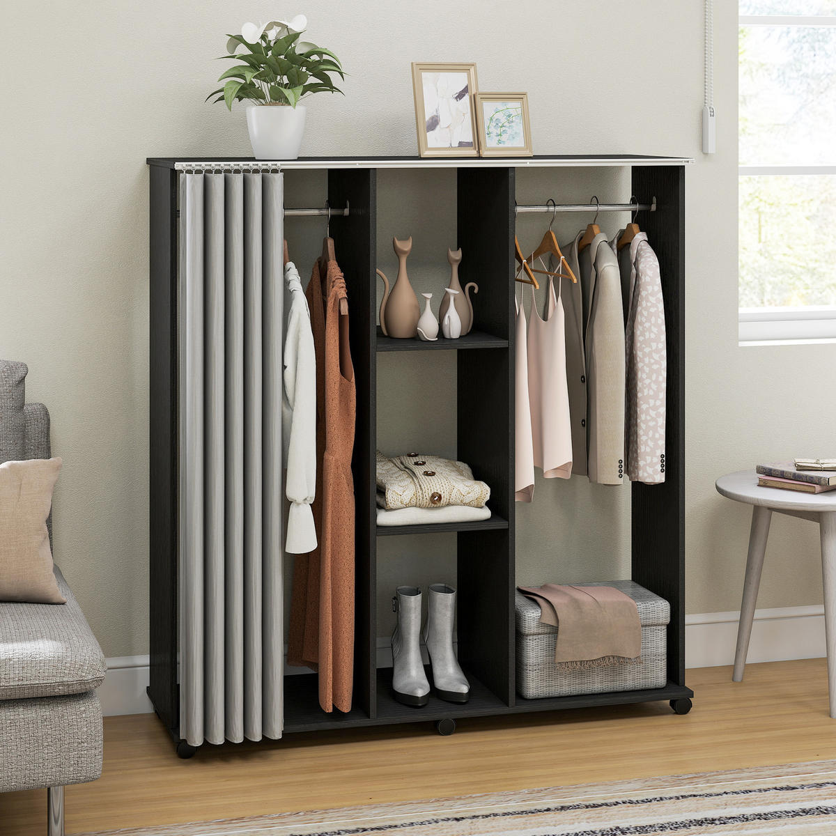 KLEIDERSCHRANK DE-17206 Schwarz - Schwarz, Holzwerkstoff (40/128/120cm) - ComfortXL