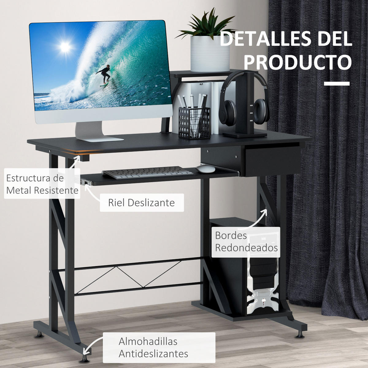 BÜROTISCH Schwarz 1 Stück - Schwarz, Holzwerkstoff (50/100/90cm) - GiPP