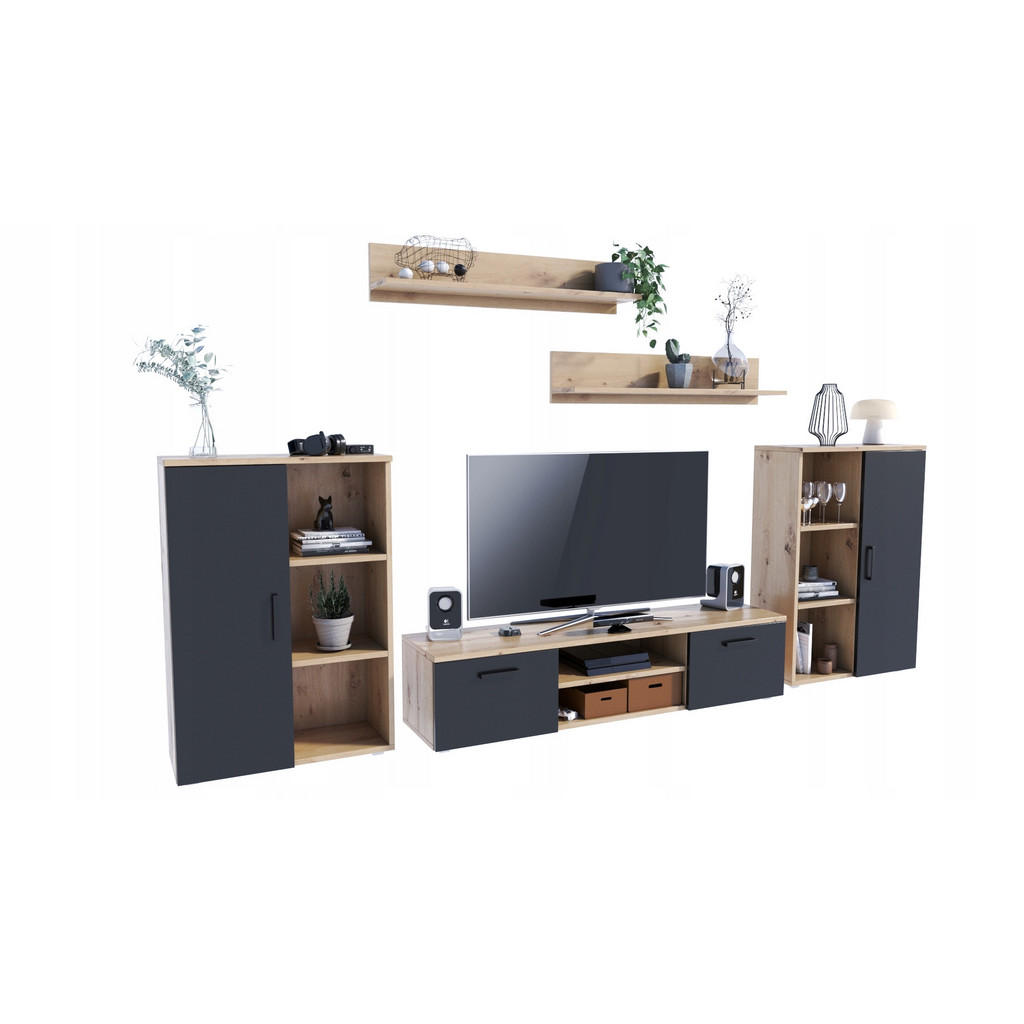 Thumbnail - Matkam Möbel Wohnwand, Mehrfarbig, Holzwerkstoff, 150x35x40 cm, Wohnzimmer, Wohnwände, Anbauwände