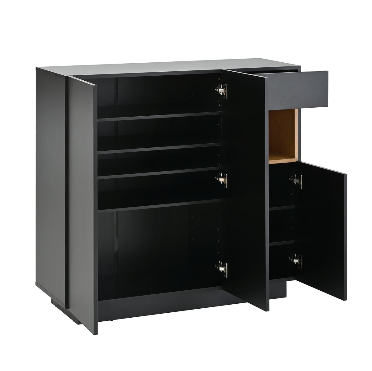 SCHUHSCHRANK 105/100,5/39,5 cm Schwarz und Natur aus Spanplatte mit LED-Beleuchtung - Schwarz, Holzwerkstoff (105/100/39cm) - OKMYHOME