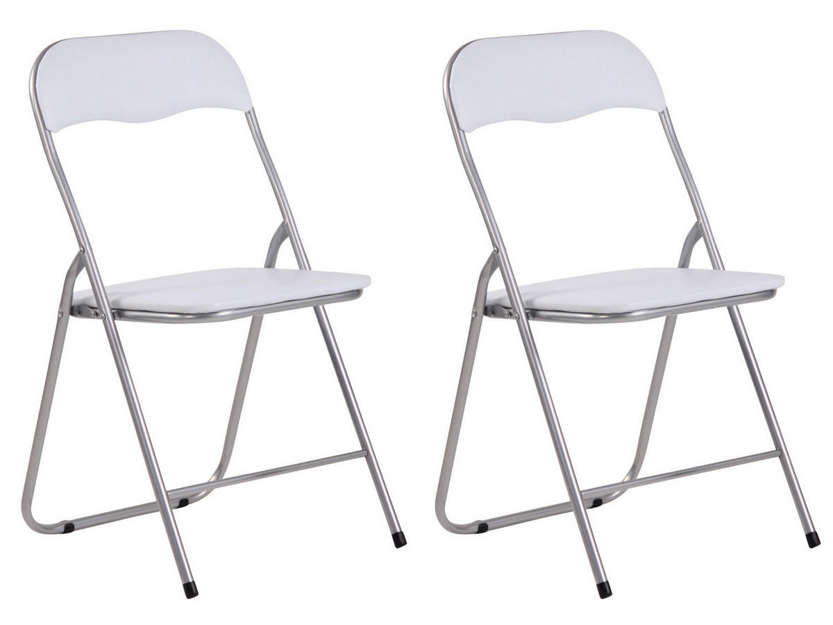 KLAPPSTUHL 2er Set Kunststoff weiß/silber - Silberfarben/Weiß, Kunststoff/Textil (45/78/45cm) - CLP