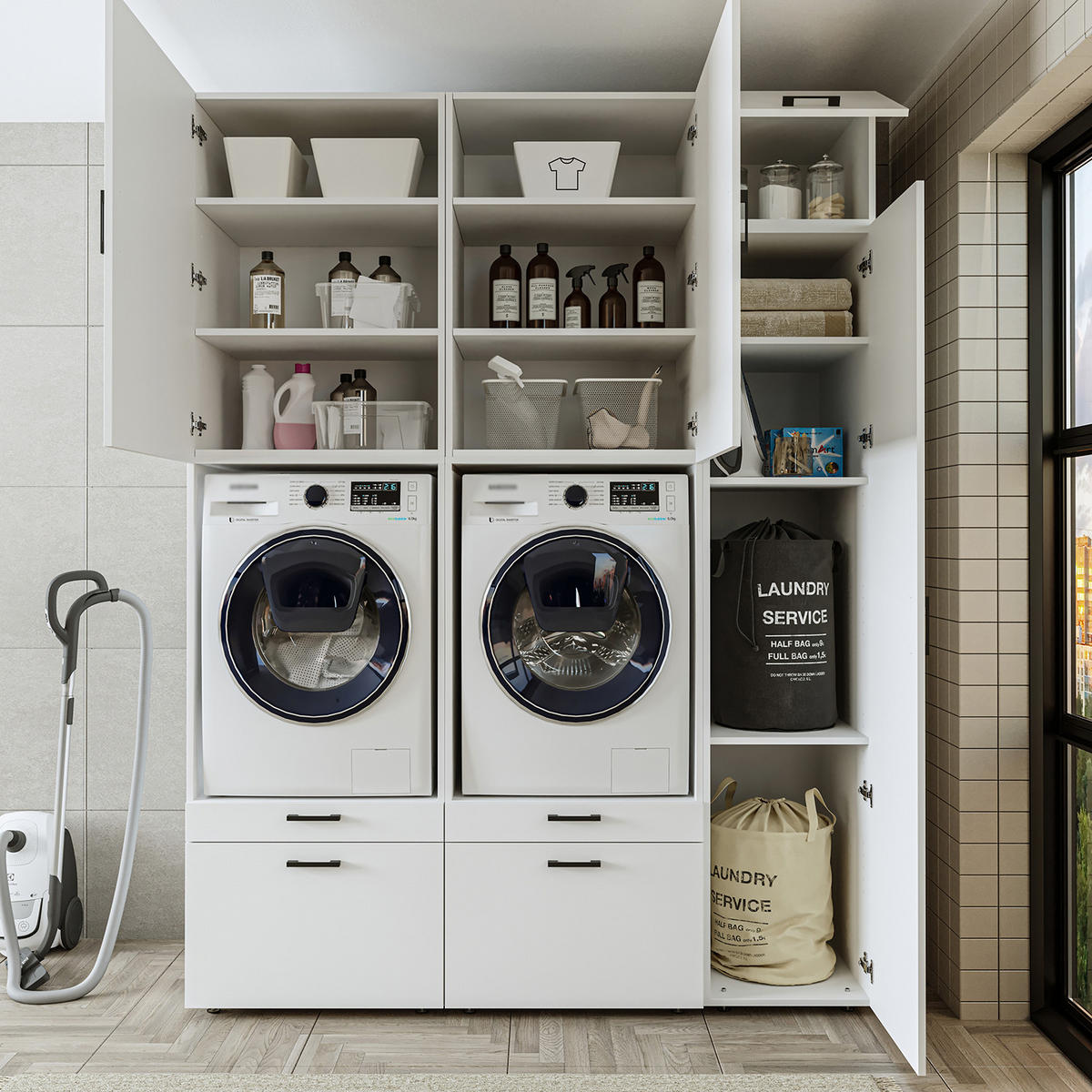 WASCHMASCHINENSCHRANK Serie 2 179cm Breit, 240cm Hoch - Eichefarben, Holzwerkstoff (179/240/67cm)