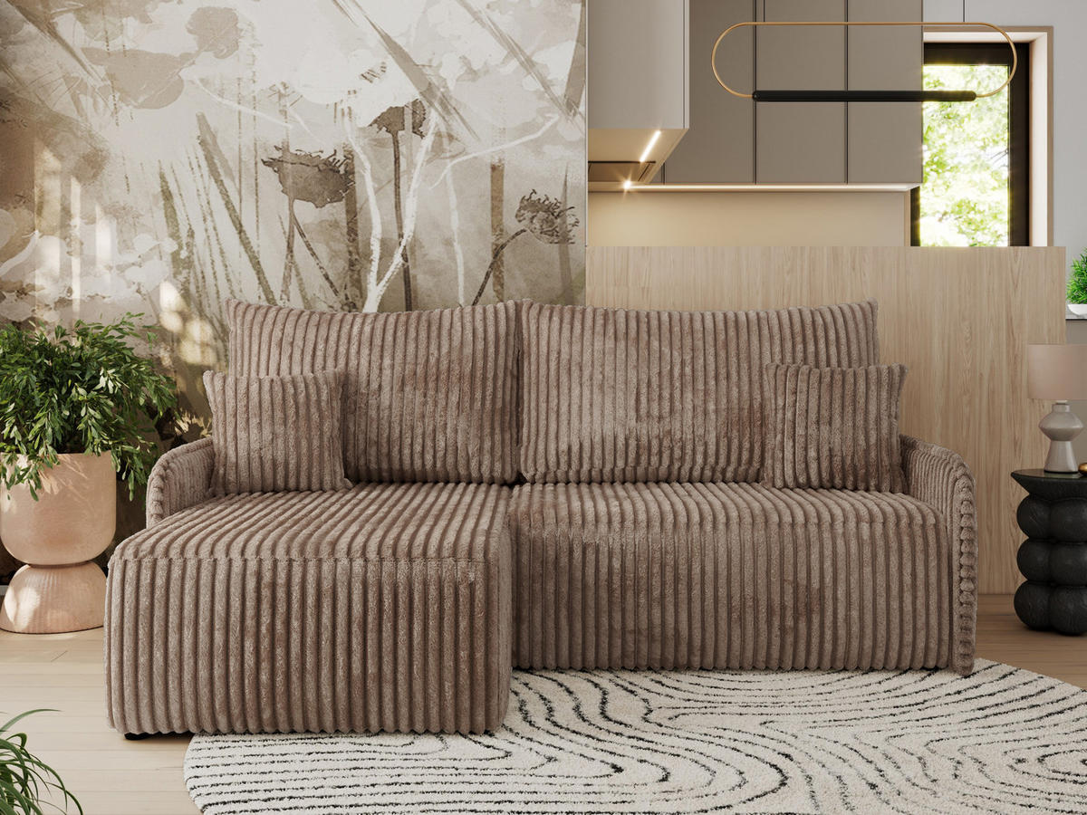 ECKSCHLAFSOFA ARPA L Braun Cord - links - Schwarz/Braun, Kunststoff/Textil (198/150cm) - MKS