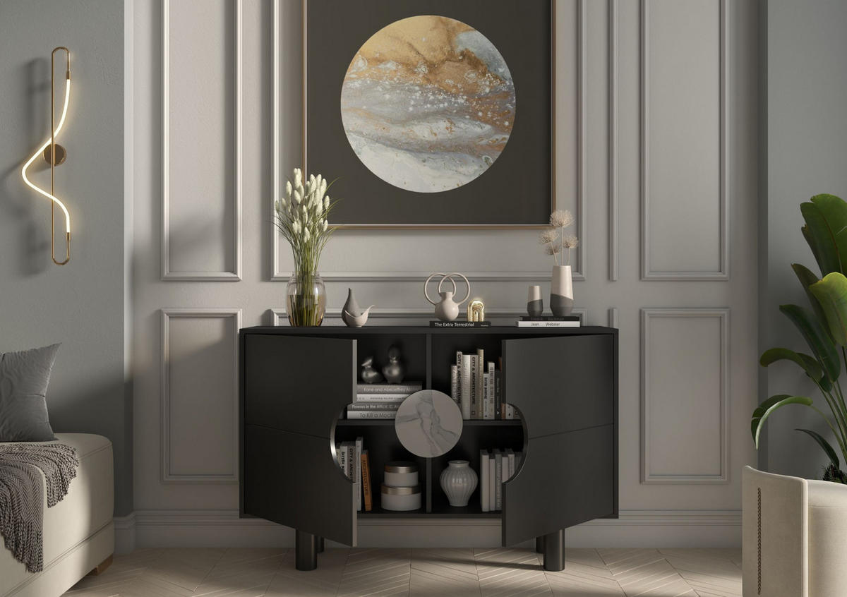 SIDEBOARD Zoe, Mit Marmor, 140 cm, Schwarz - Schwarz, Holz/Holzwerkstoff (140/90/40cm) - Dancan