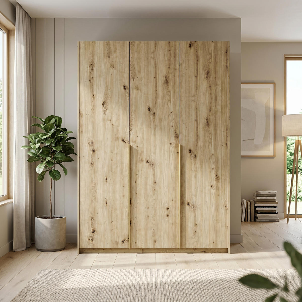 DREHTÜRENSCHRANK AMARA 148/204/58cm 3-türig Eiche Artisan - Goldfarben/Eiche Artisan, Holzwerkstoff (148/204/58cm) - MASSENO