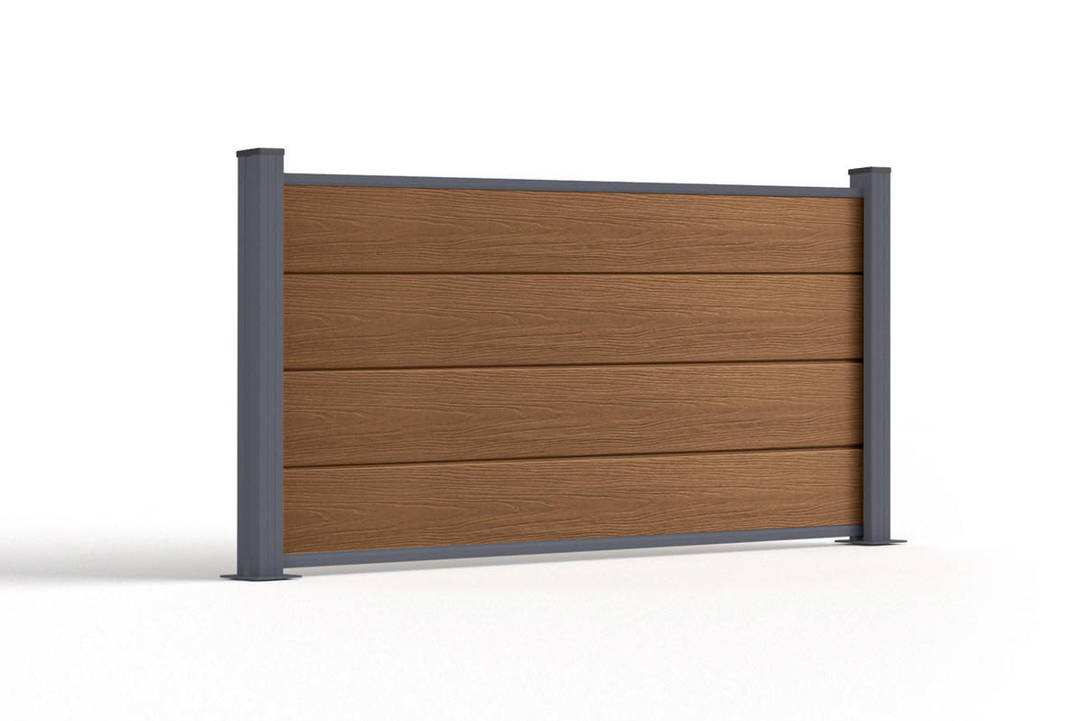 VERBUNDZAUN 2 m STOCKHORN H. 90 cm auf Fundamentplatte, Teak - Braun, Holzwerkstoff (200/90cm) - Casanoov