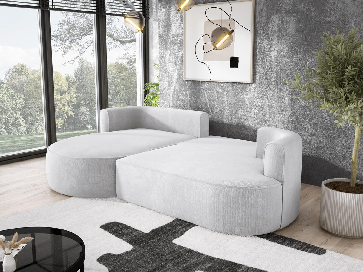 ECKSOFA FIORE-L Moderne Ausziehbare Schlaf-Funktion, automatischer Auffaltung, lose Rückenkissen freistehend LINKS 284x183x82 cm cm White - Weiß, Holz/Textil (183/284cm) - DomoHome