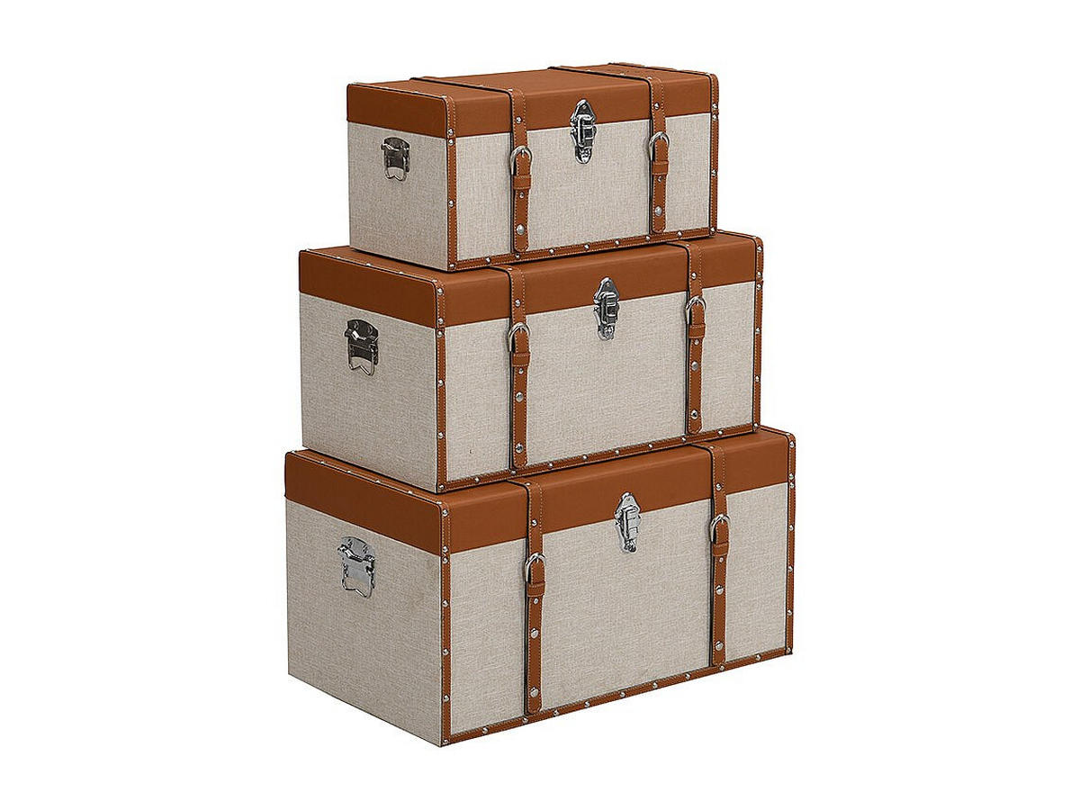 TRUHE und Kiste - 51 cm, 62 cm, 68 cm x 24 cm, 30 cm, 35 cm - kunstleder - braun, taupe Jacinto - Taupe/Braun, Textil (51/40/24cm) - Vente-Unique