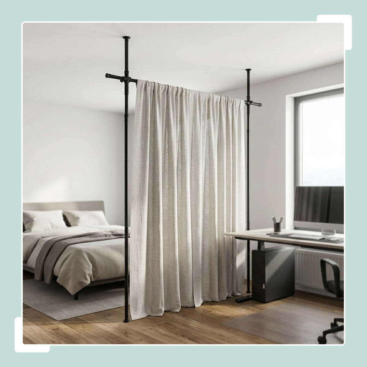 TYČ NA PARAVÁN Čierna 3-dielny-set výsuvná 122-305 cm - čierna, kov (177/305/2.5cm) - Relaxdays