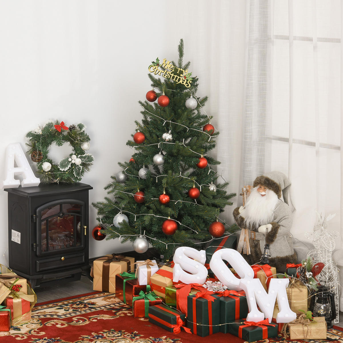 WEIHNACHTSBAUM 1,2 m Christbaum Kunsttanne 657 Zweige Metallfuß PVC Weiß - Grün, Kunststoff (120cm) - HOMCOM