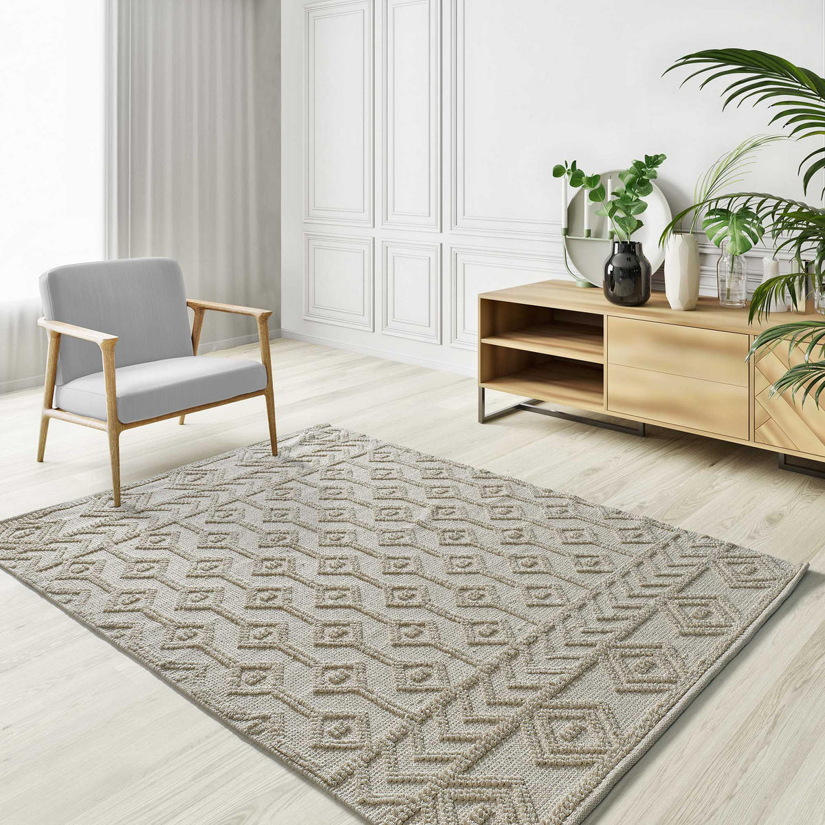 HANDWEBTEPPICH Handgefertigt Creme Pamuk 120/170 cm - Creme, Naturmaterialien (120/170cm) - Atticgo