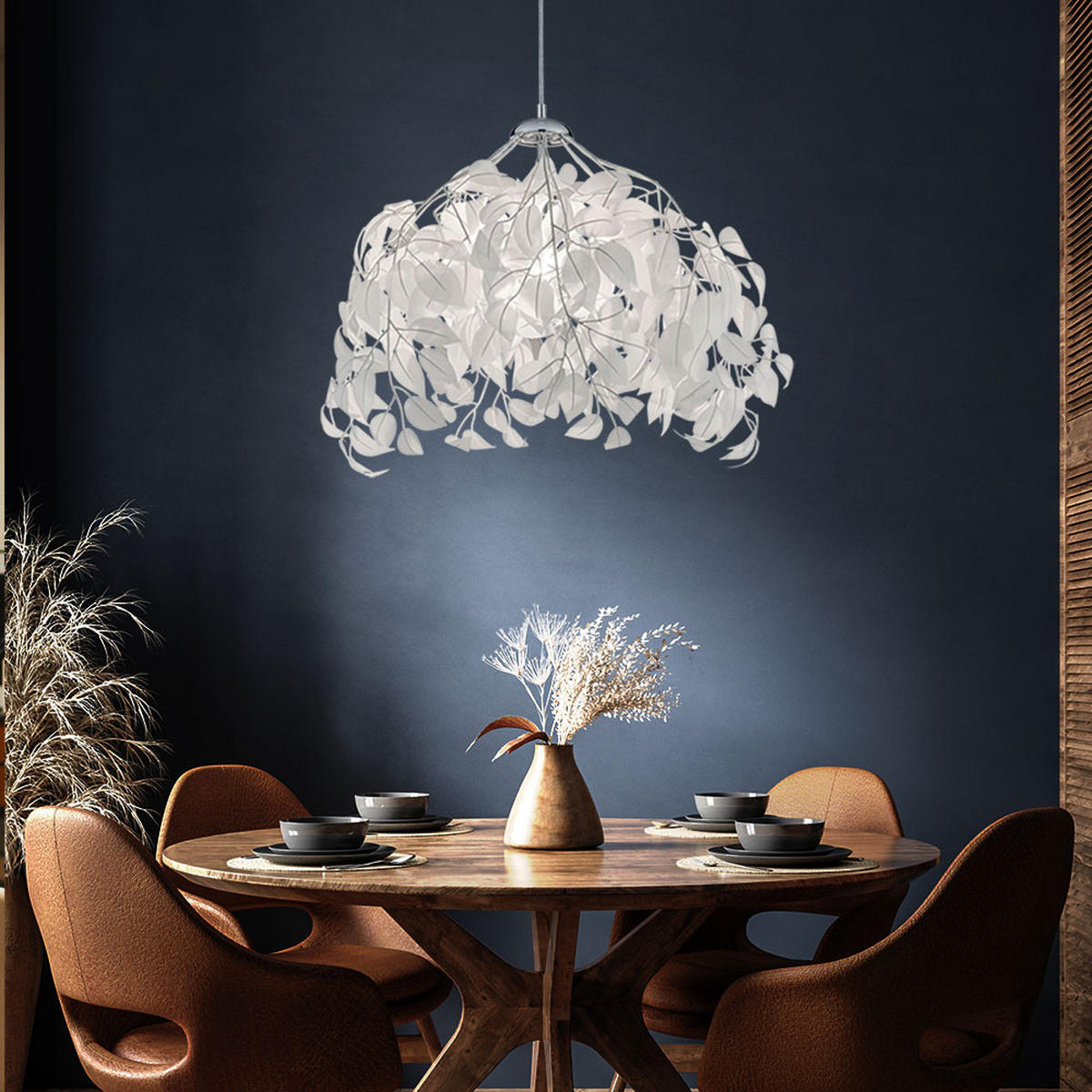 LED HÄNGELEUCHTE LEAVY Weiß Blattoptik - Weiß, Metall (38/38/150cm)