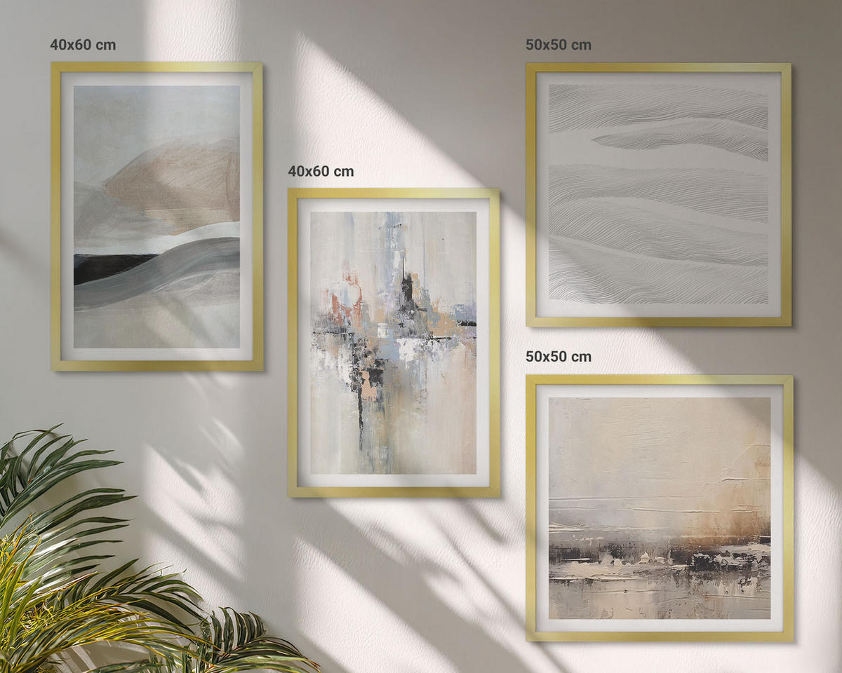 WANDBILDER 4er Set - 50x50 cm & 40x60 cm Goldrahmen - Abstrakte Erdmuster - Goldfarben, Kunststoff (50/50cm) - ArtPrintCave
