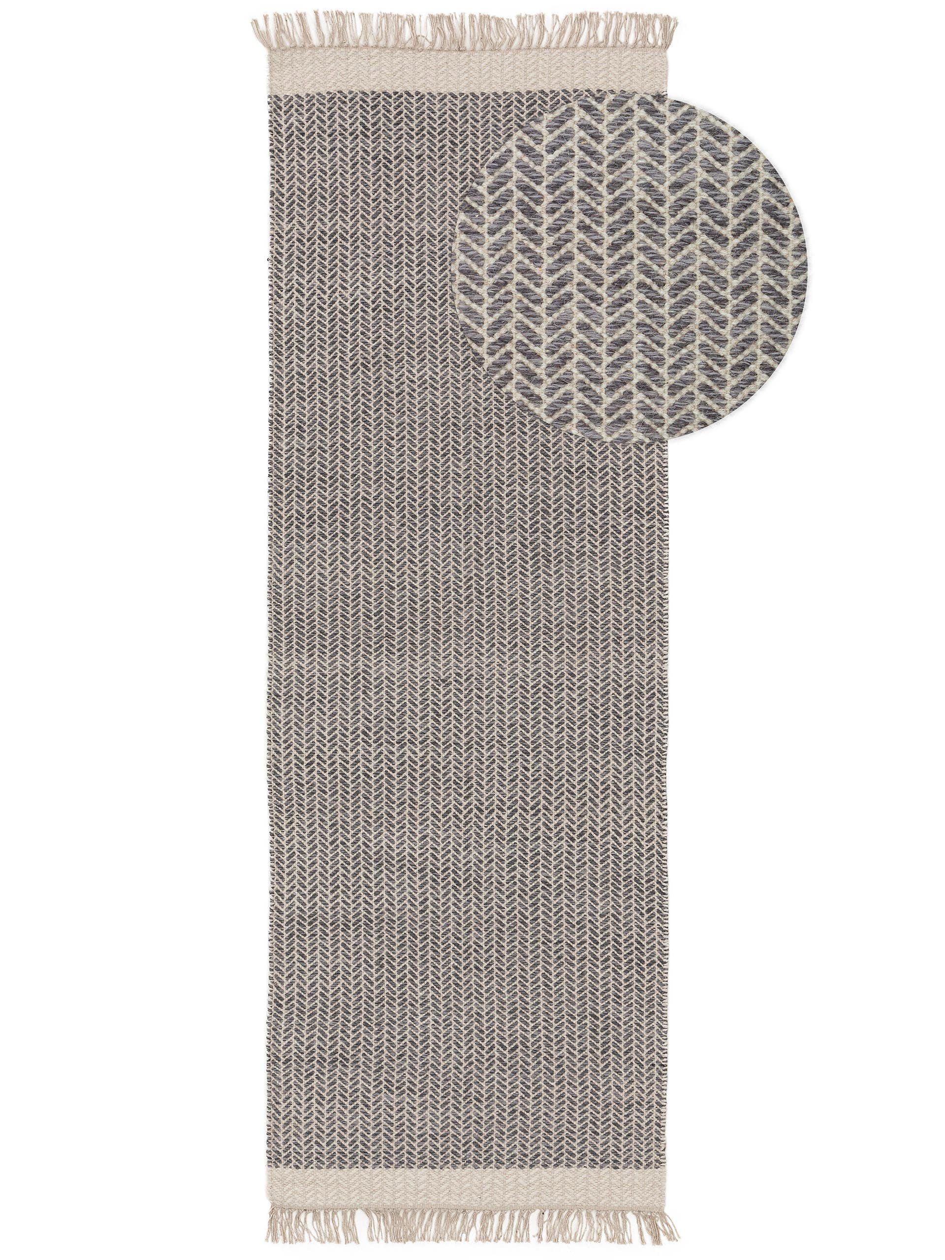 WOLLTEPPICH-LÄUFER Kim Grau 70x200 cm - Grau, Textil (70/200cm) - benuta Pure
