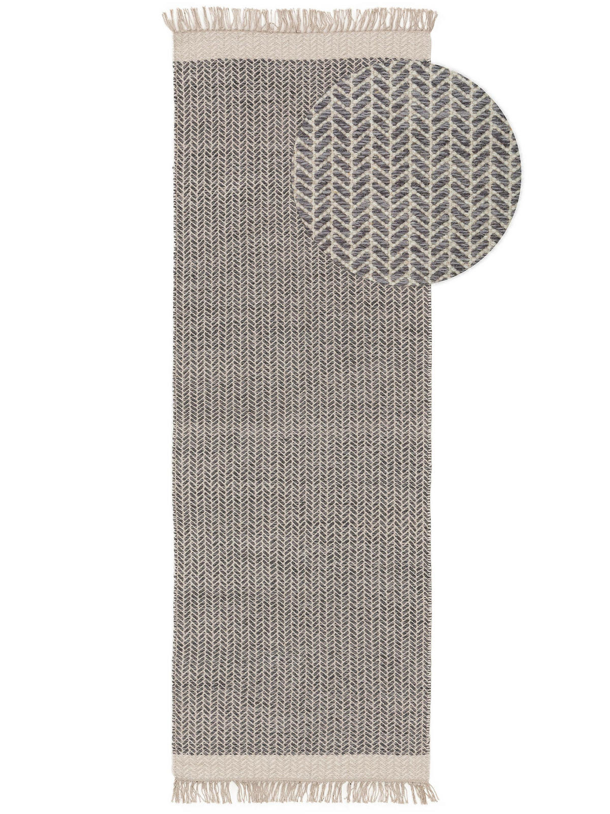 WOLLTEPPICH-LÄUFER Kim Grau 70x200 cm - Grau, Textil (70/200cm) - benuta Pure