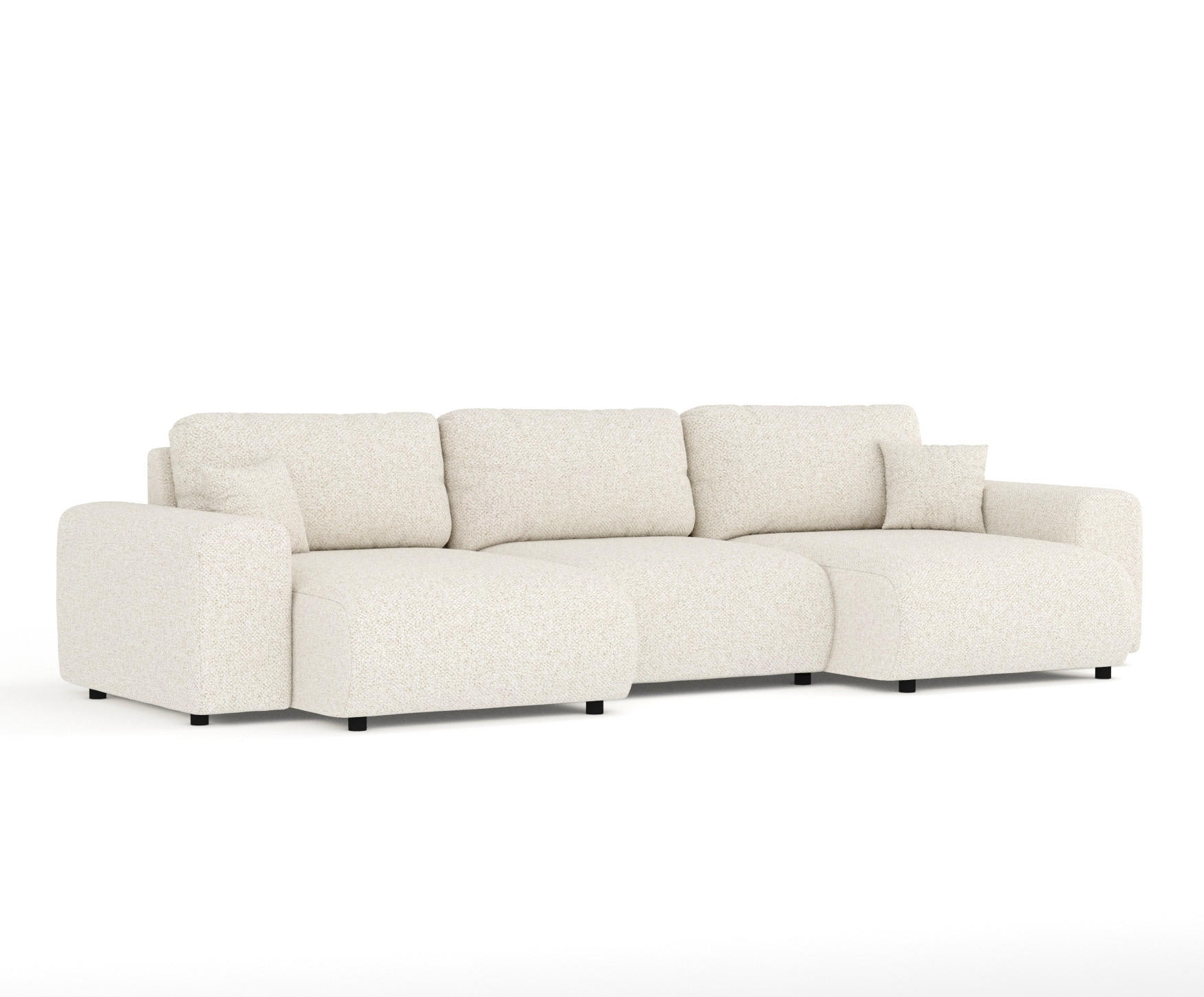 PANORAMASOFA Zanzibar Creme Plüschstoff - Creme/Schwarz, Holz/Holzwerkstoff (325/79/144cm) - Maison de Reve