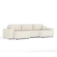 PANORAMASOFA Zanzibar Creme Plüschstoff - Creme/Schwarz, Holz/Holzwerkstoff (325/79/144cm) - Maison de Reve