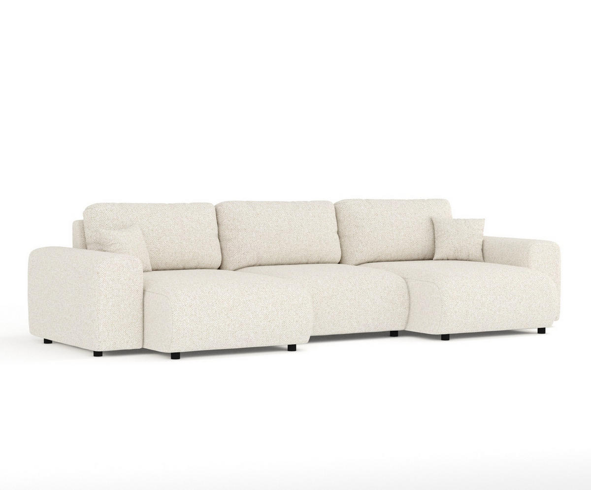 PANORAMASOFA Zanzibar Creme Plüschstoff - Creme/Schwarz, Holz/Holzwerkstoff (325/79/144cm) - Maison de Reve