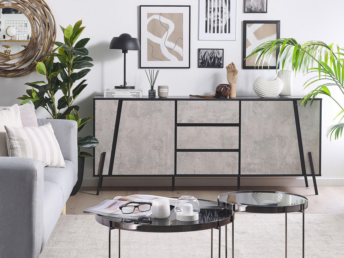SIDEBOARD mit 2 Türen Grauer Betoneffekt Blackpool - Grau, Holzwerkstoff (177/75/40cm) - Beliani