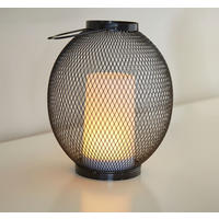 LED-LATERNE Timer & Flackereffekt batteriebetrieben Metall Ø 19 x 23 cm für Innen & Außen Oval - Schwarz, Metall (19/19/23cm) - Northpoint