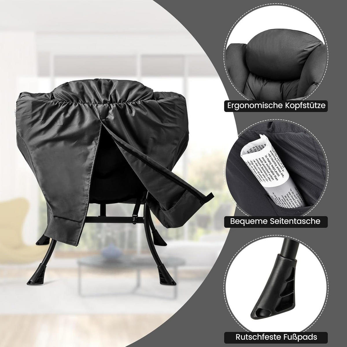 RELAXAČNÉ KRESLO 95 cm, sivé - sivá, textil (81/95/75cm) - COSTWAY