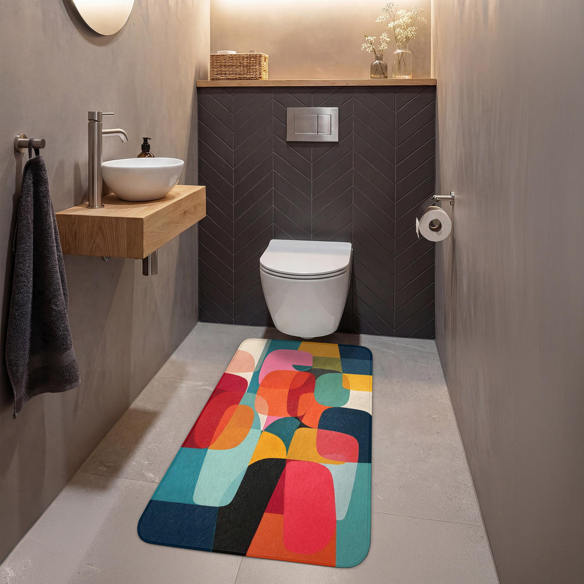 WC PŘEDLOŽKA Tvary - barevné - abstraktní - letadla 60x120 cm - různobarevná, textil/plast (60/1cm) - OnlyWow