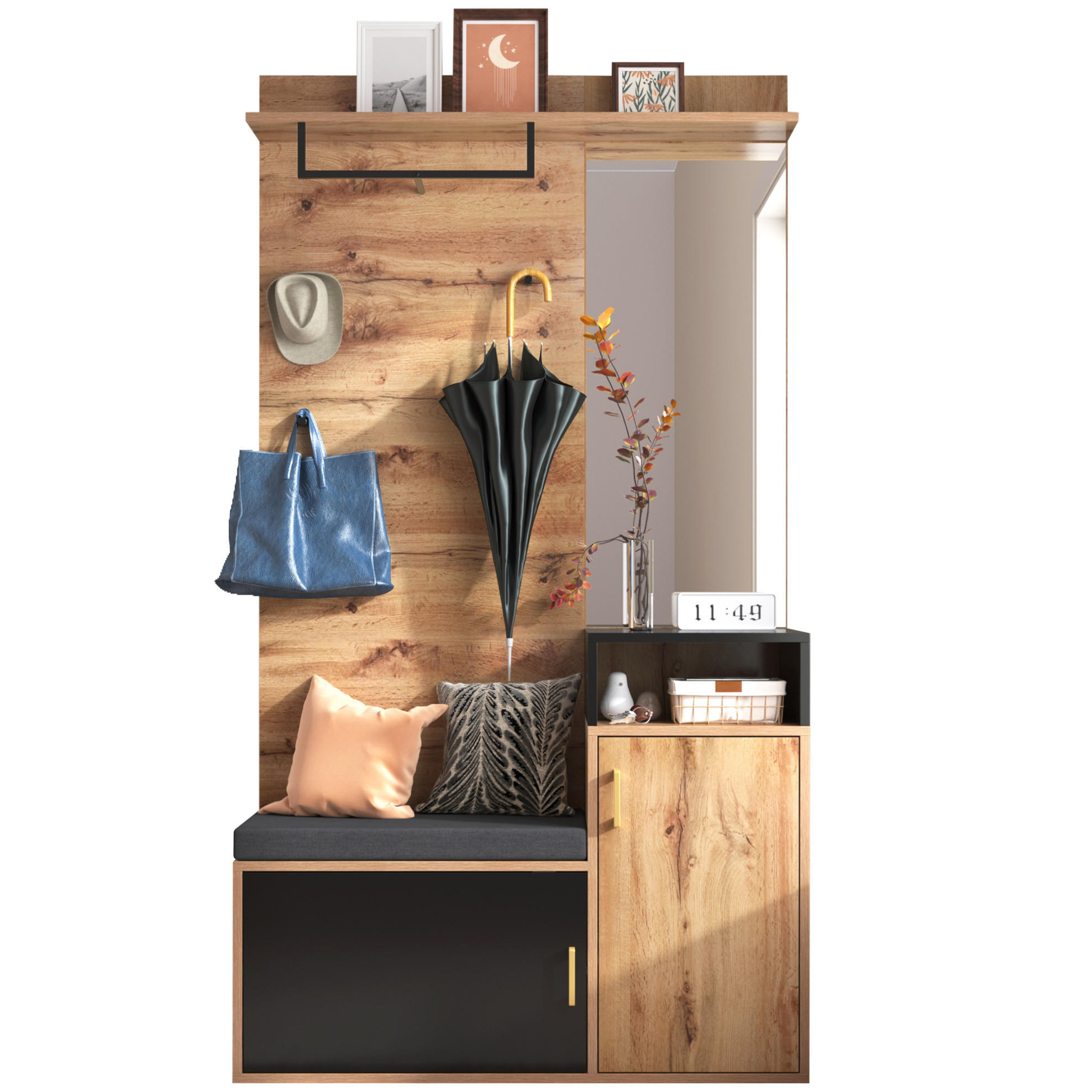 GARDEROBE 105/191,5/40 cm Schwarz aus MDF und Spanplatte mit Spiegel 2er Set - Schwarz, Holzwerkstoff (105/191/40cm) - OKMYHOME