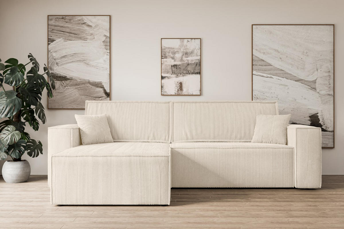 ECKSOFA mit Schlaffunktion und Bettkasten CELTIC-XL - 277x143x83 cm Beige Cord - Beige/Schwarz, Holzwerkstoff/Kunststoff (277/143cm) - ALTDECOR