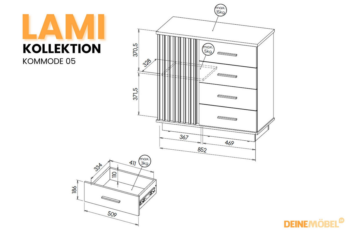 KOMMODE LAMELO 5 90/89/40 cm in Wotan Eiche / Schwarz Matt mit Lamellen - Eiche Wotan/Schwarz, Holzwerkstoff (90/89/40cm) - Deine Möbel 24
